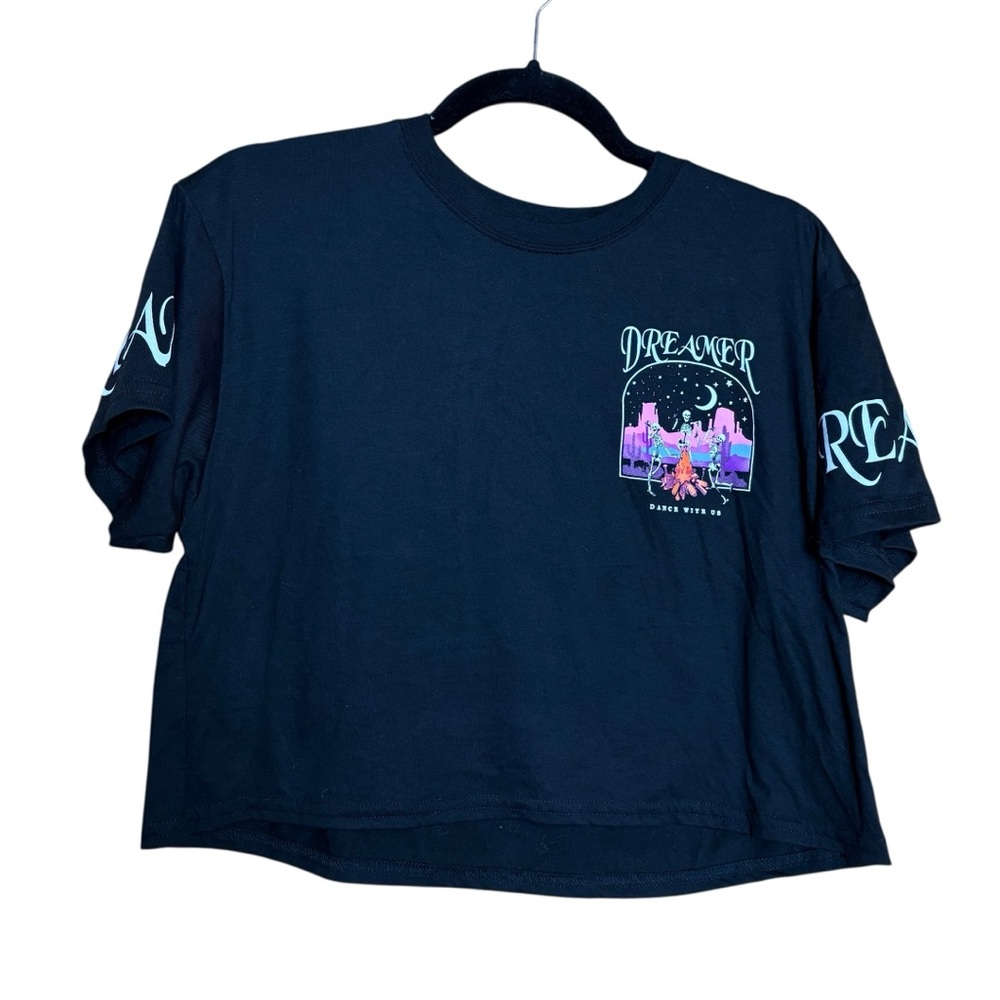 Weekend Warrior Black Skeleton Graphic Cropped Crop Casual Short Sleeve Top M